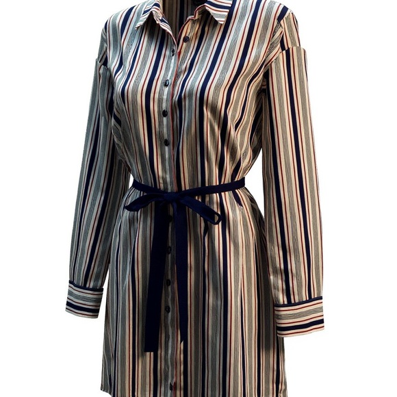 Express Size Medium Shirt Dress Striped Blue, Red and White & Waist TiemPreloved - Picture 3 of 7